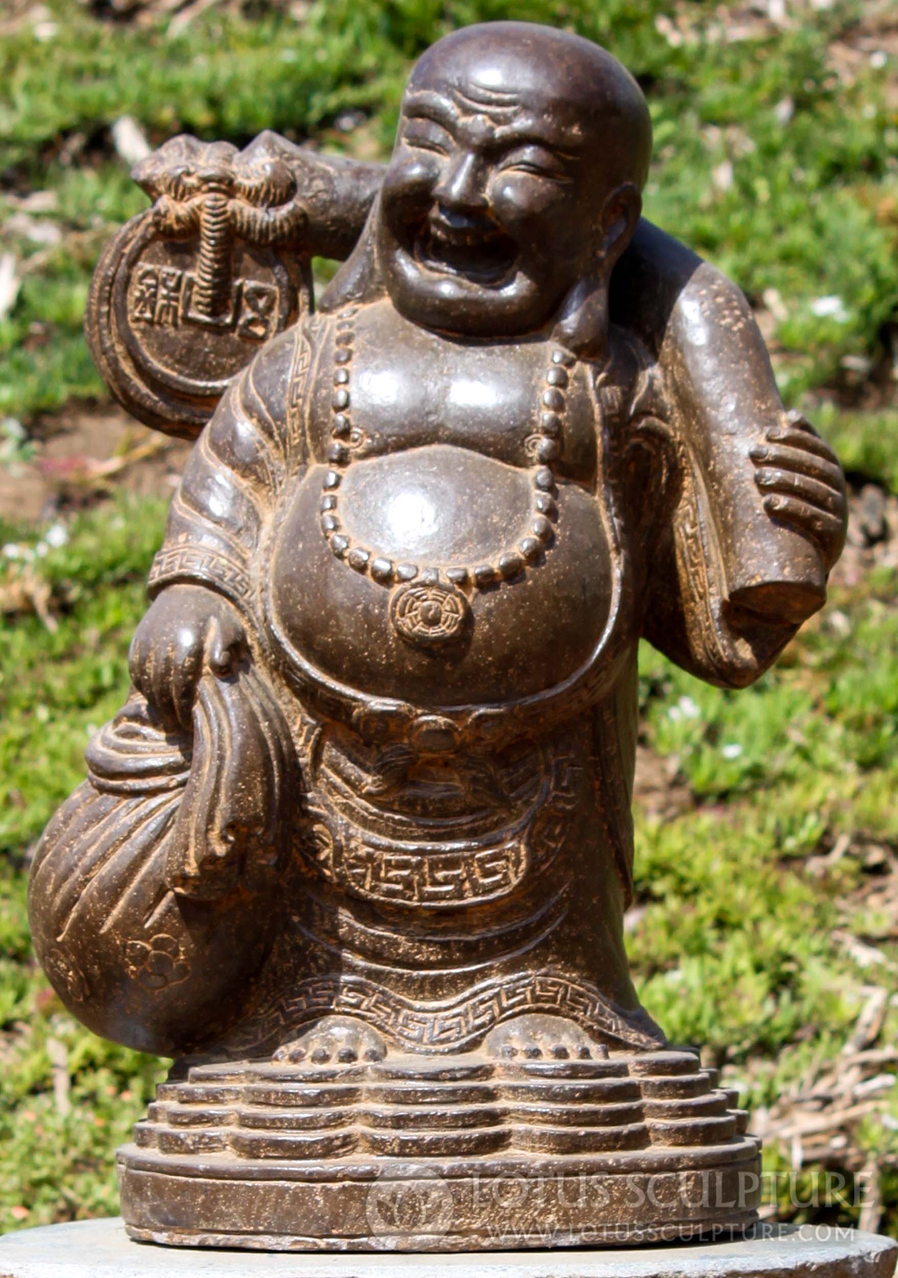 Stone Fat & Happy Garden Buddha Holding Gold Sack Perfect for Home Garden 23"